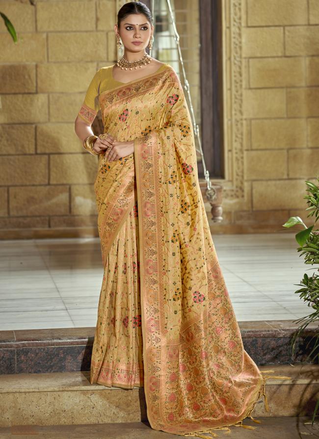 Silk Yellow Wedding Wear Printed Saree